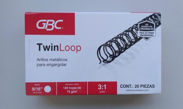 Arillos Metálicos TwinLoop GBC 9/16", Paso 3:1 (20 piezas)