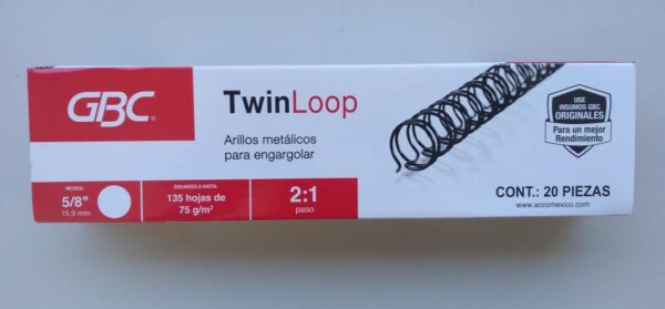 Arillos Metálicos TwinLoop GBC 5/8", Paso 2:1 (20 piezas)