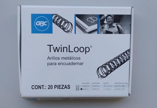 Arillos Metálicos TwinLoop GBC 1", Paso 2:1 (20 piezas)