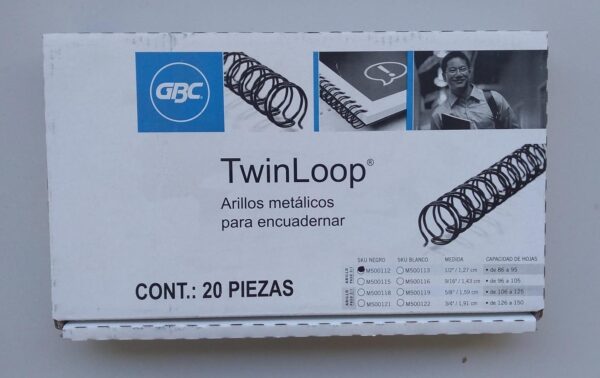 Arillos Metálicos TwinLoop GBC 1/2", Paso 3:1 (20 piezas)