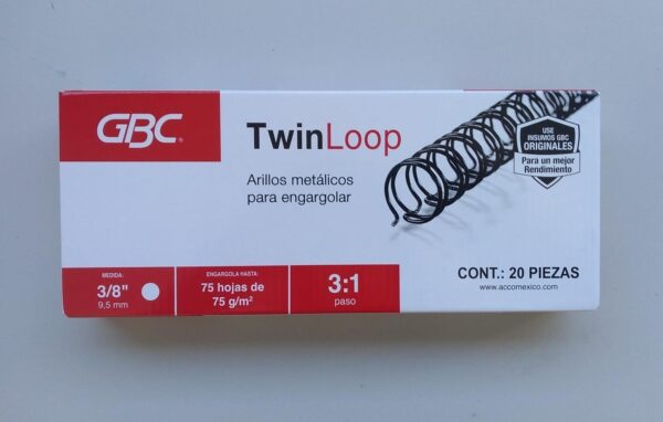 Arillos Metálicos TwinLoop GBC 3/8", Paso 3:1 (20 piezas)