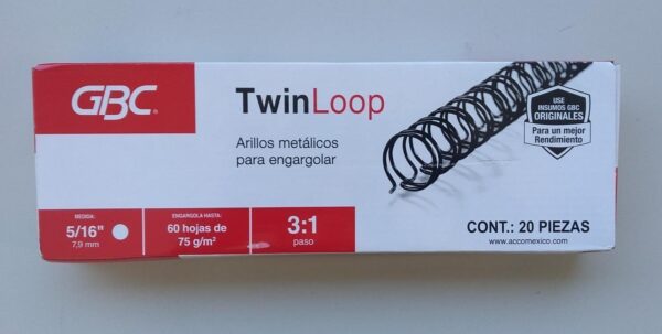 Arillos Metálicos TwinLoop GBC 5/16", Paso 3:1 (20 piezas)