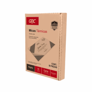 Paquete de 50 micas térmicas semi rígidas tamaño carta, ideales para laminado profesional y protección de documentos con acabado brillante.